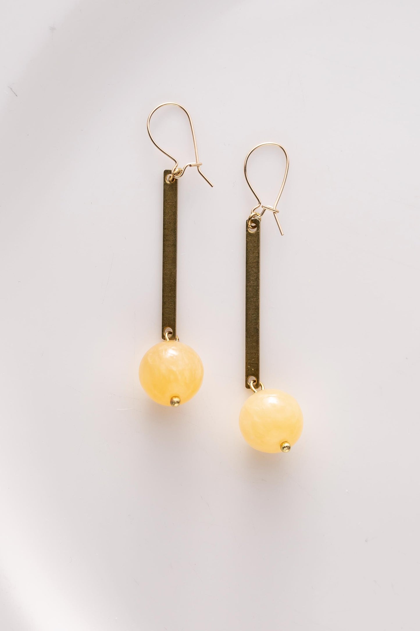Yellow Calcite Drop Earrings: Brass & Gold Filled, Semi-Precious Stone
