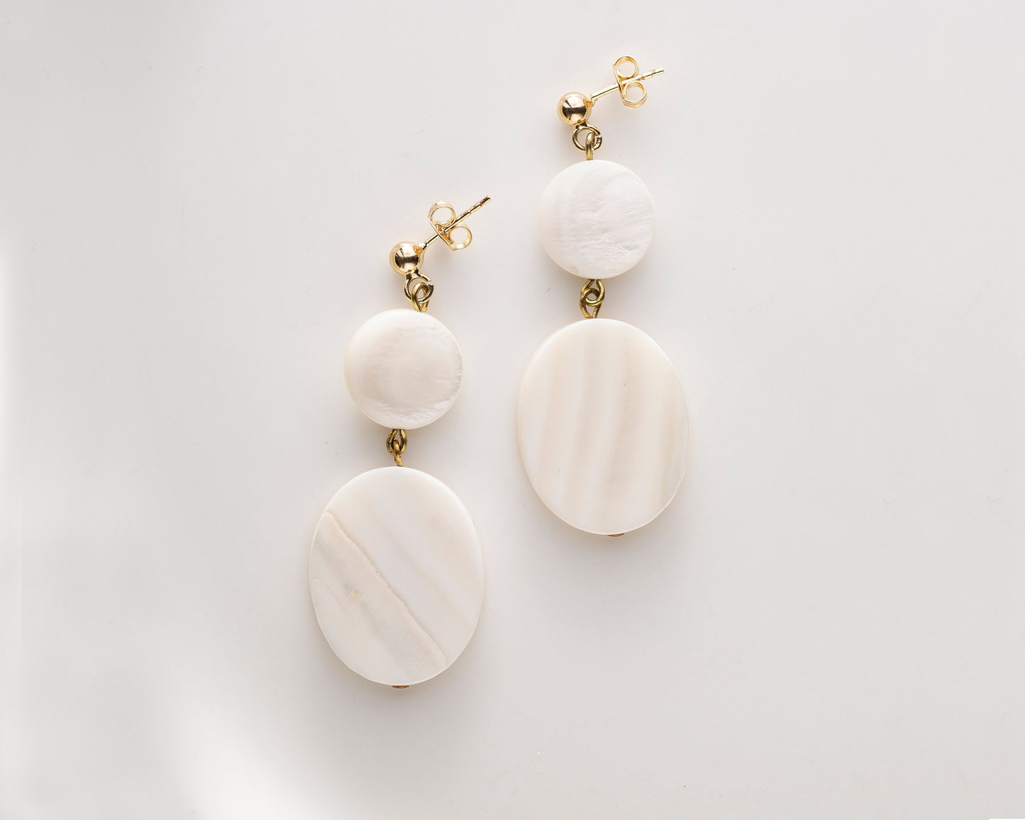 Mother-of-Pearl Drop Earrings: Hand Cut Gemstone, 14k Gold Filled