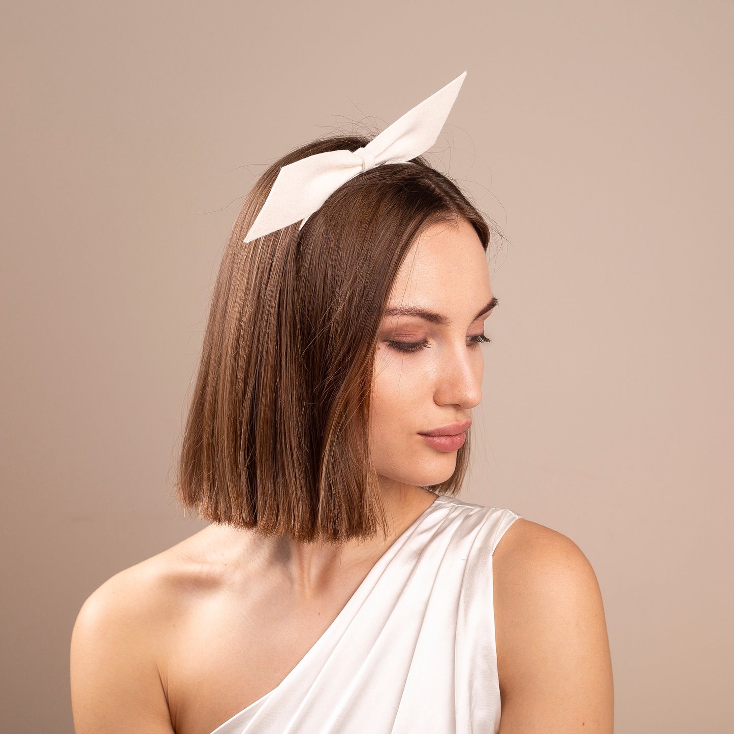 Bridal Felt Bow Headband: Creamy Ivory Wedding Fascinator