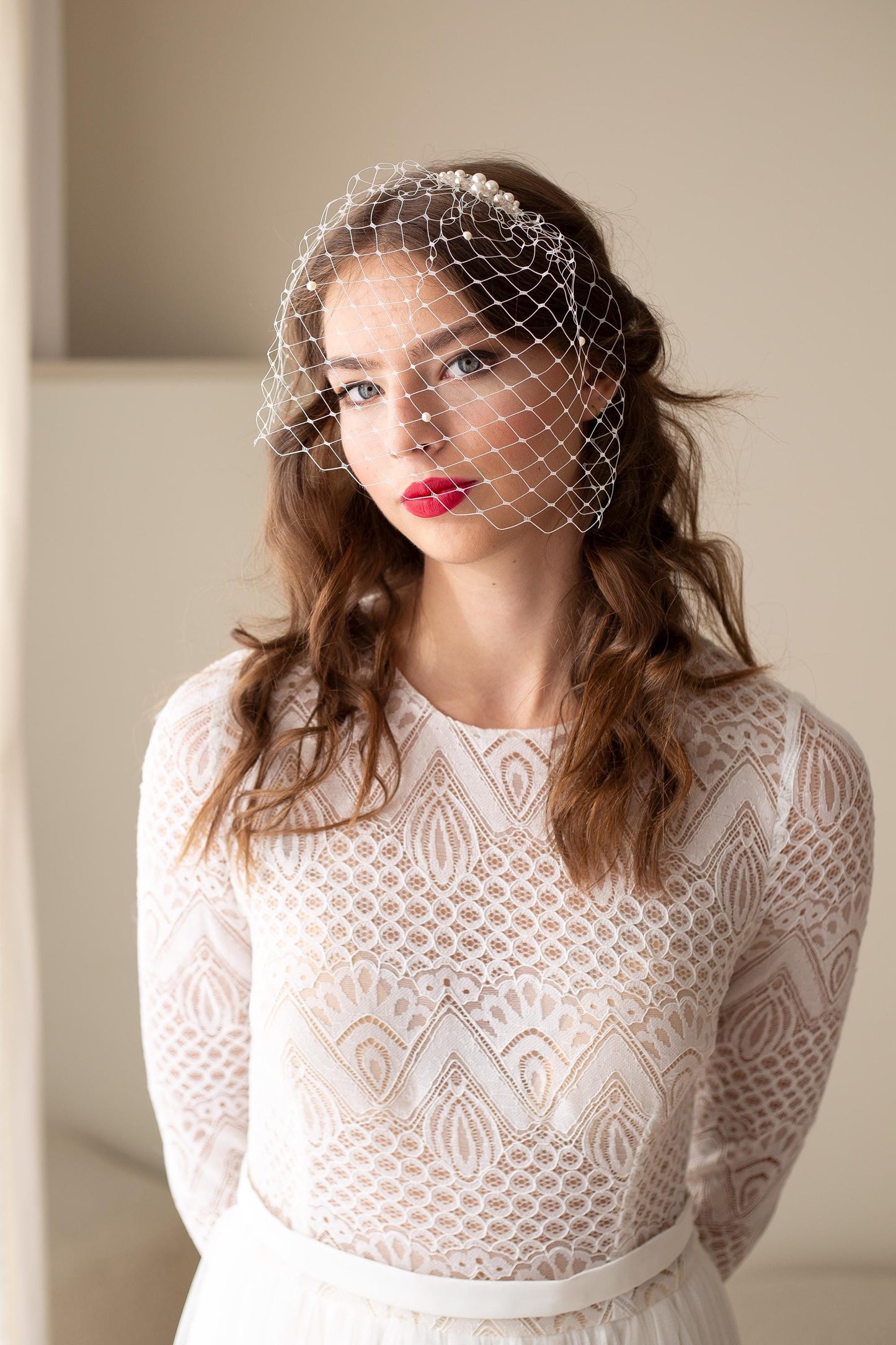 Pearl Birdcage Wedding Veil: Swarovski Crystal Beaded Bridal Veil