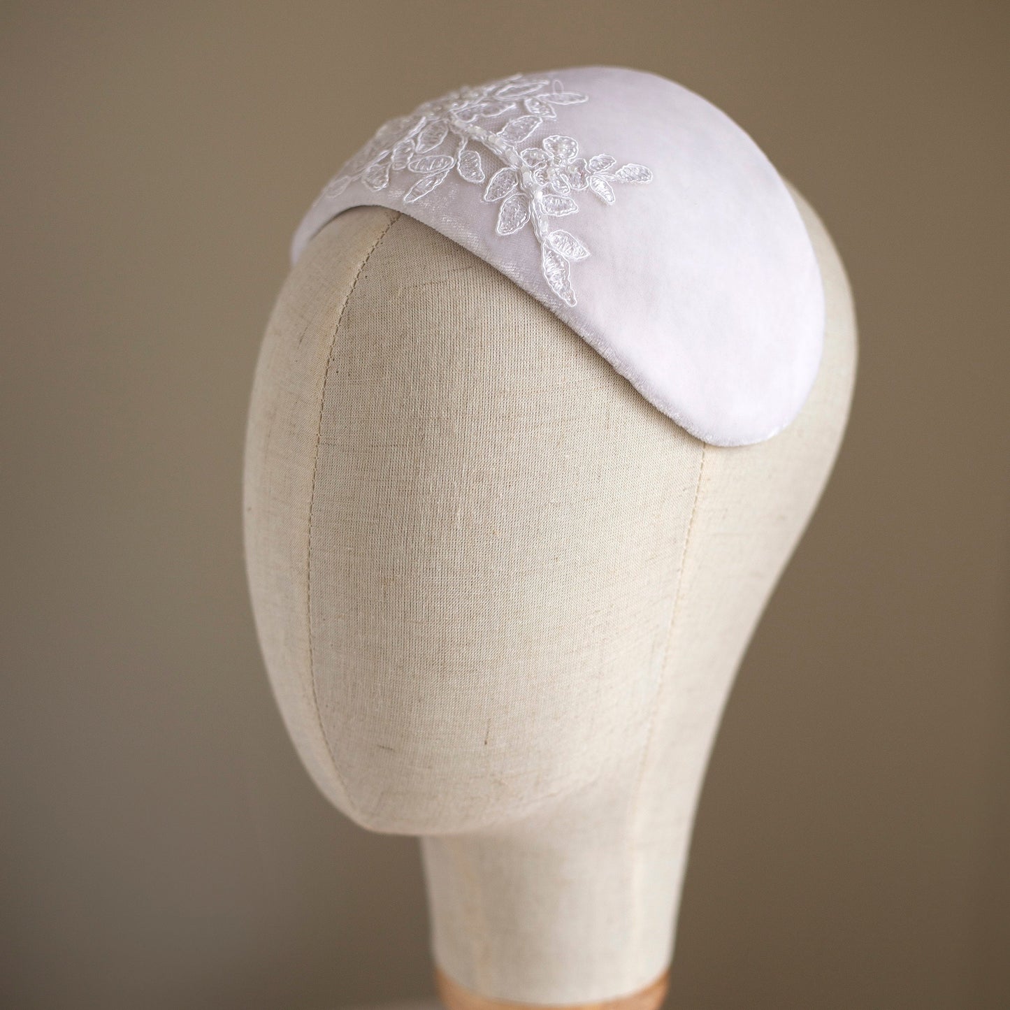 Bridal Juliet Cap: Silk Velvet Wedding Hat with Beaded Lace Birdcage Veil