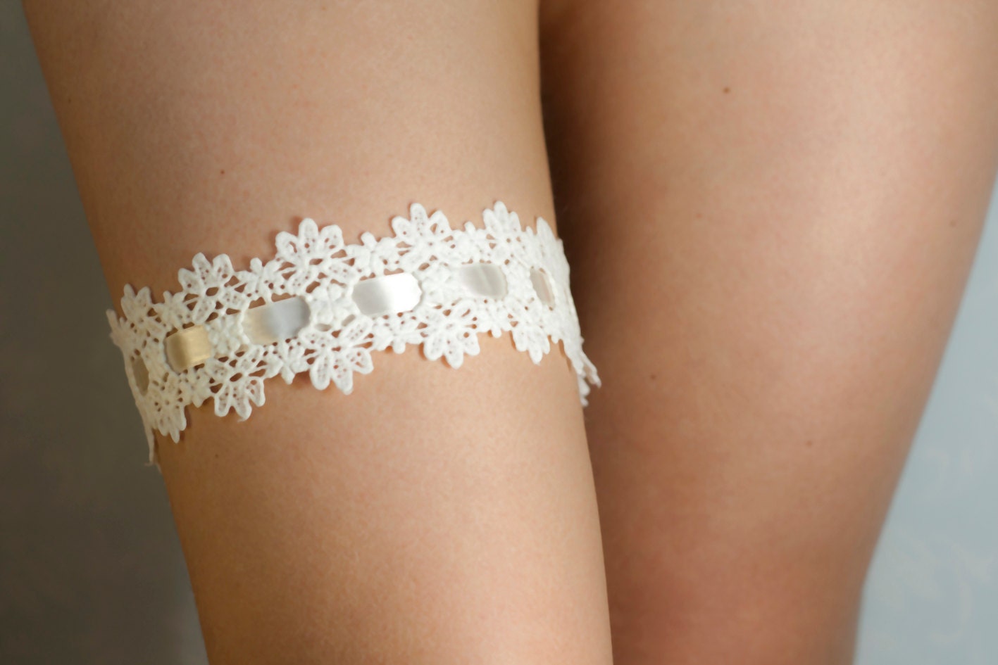 Bridal Lace Garter Set: Ivory Wedding Garters with Satin Bow