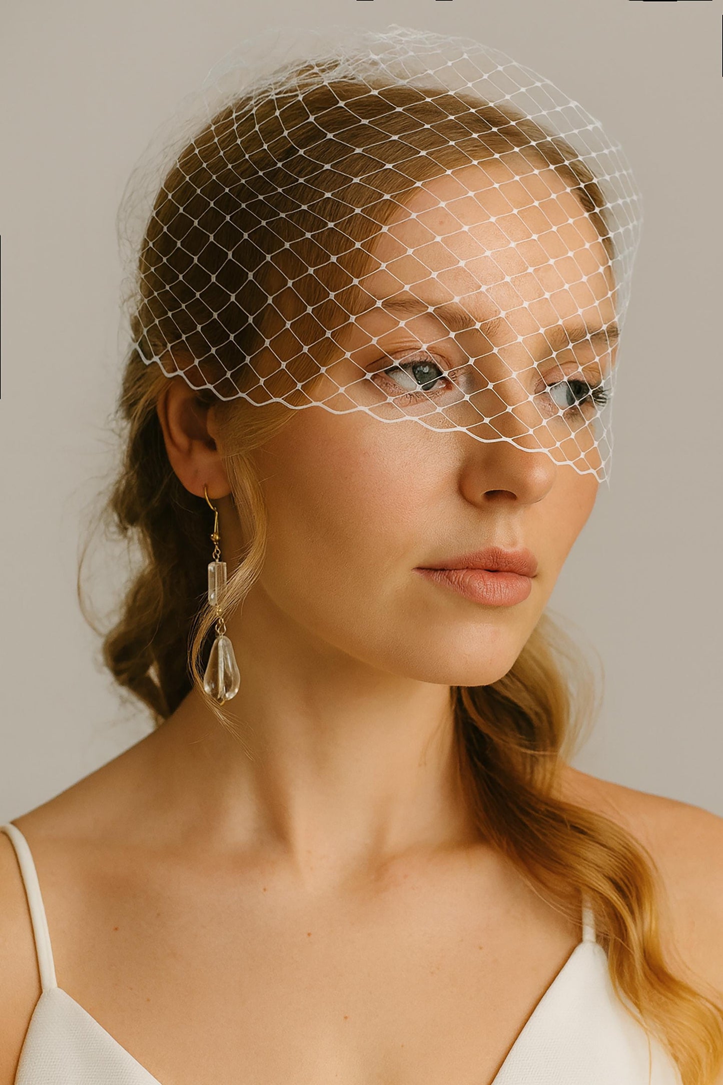 Bridal Birdcage Veil: Short Net Blusher, Wedding Face Veil - White, Ivory, Red, Blue
