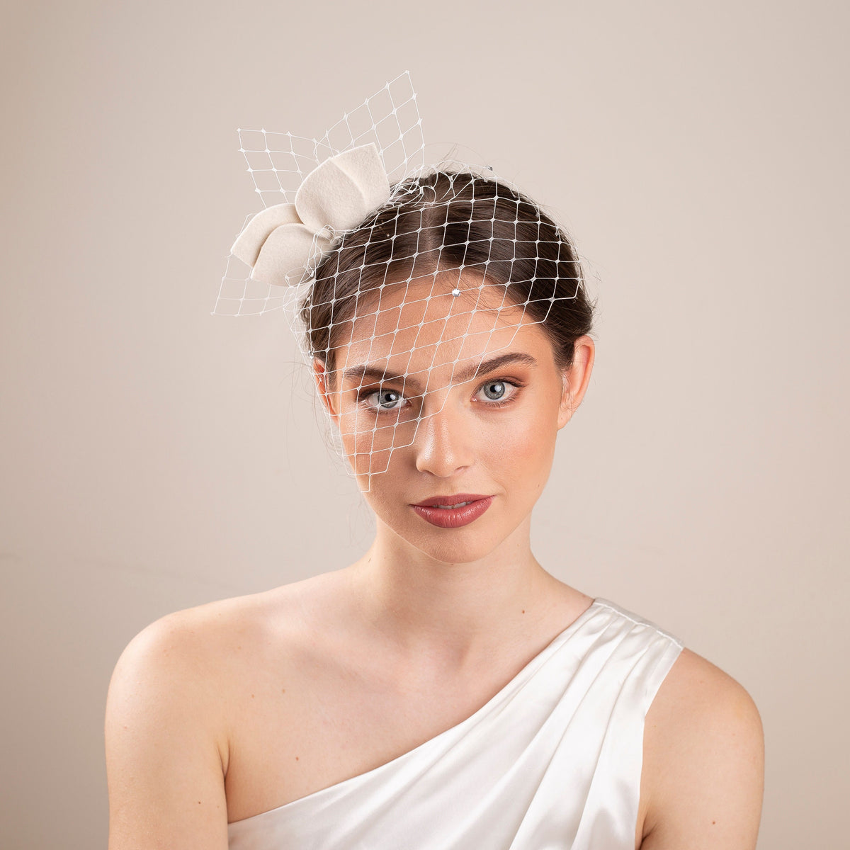 Leaves Felt Fascinator Birdcage Veil: Civil Ceremony Headpiece with petals
