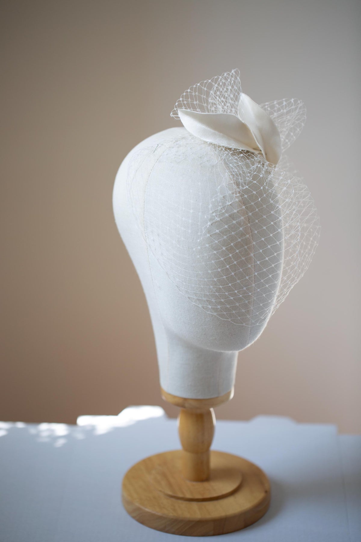 Ivory Birdcage Veil Fascinator for Brides – Silk Satin Petals Headpiece