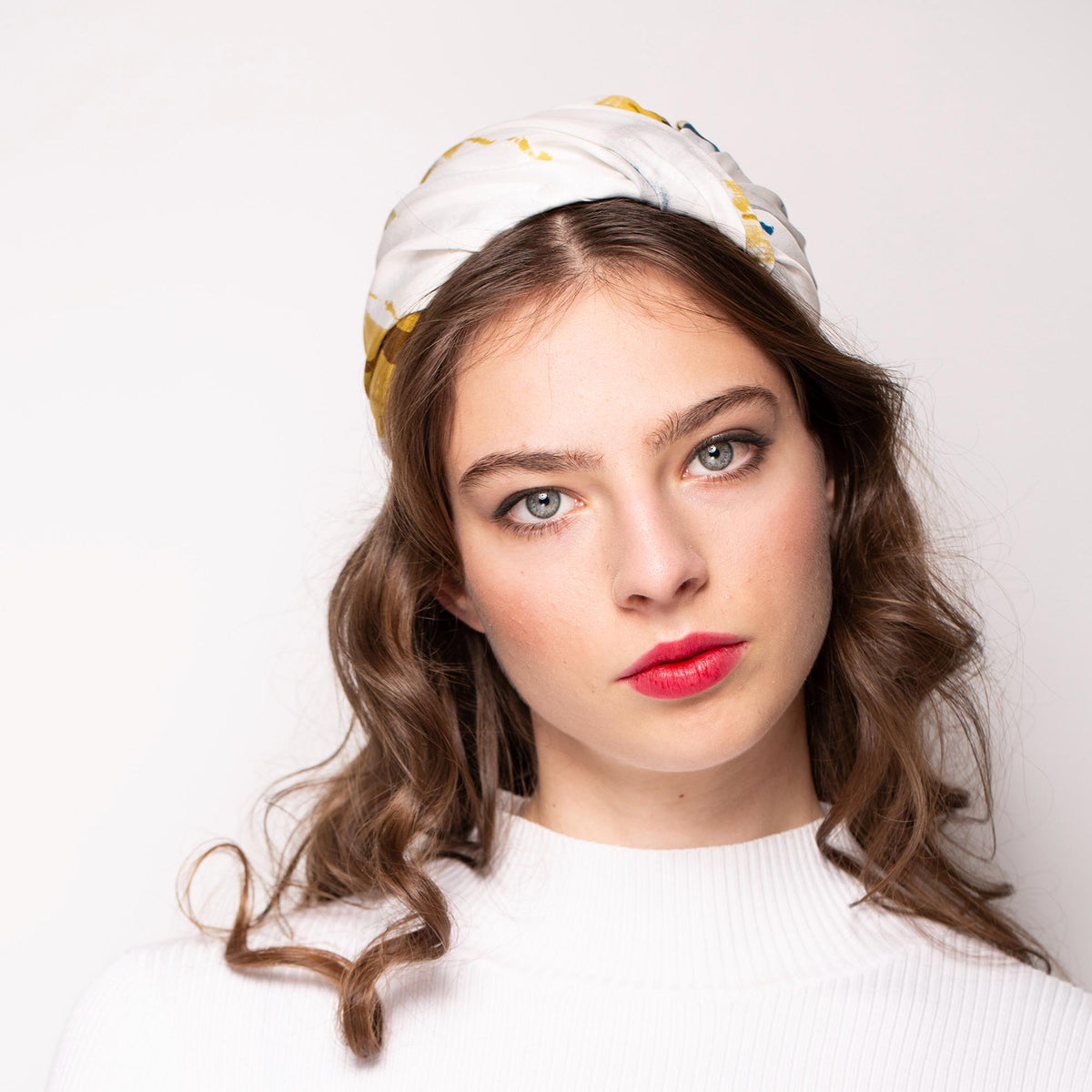 Bridal Birdcage Cap Hat – Sky Blue Gold Silk Headpiece, Old Hollywood Inspired Draped Silk Half Hat, 1950s Style Wedding Hat