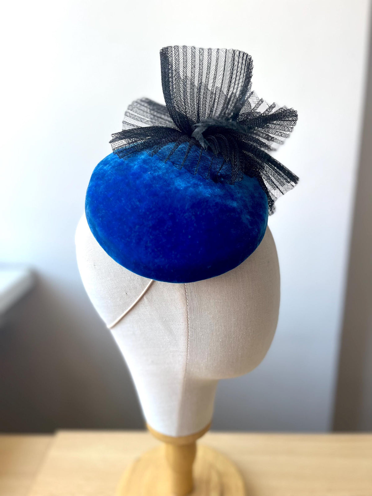 Mother of the Bride Hat, Electric Blue Silk Velvet Pillbox Hat, Blue Wedding Headpiece, Crinoline Trim, Wedding Guest Hat, Fascinator