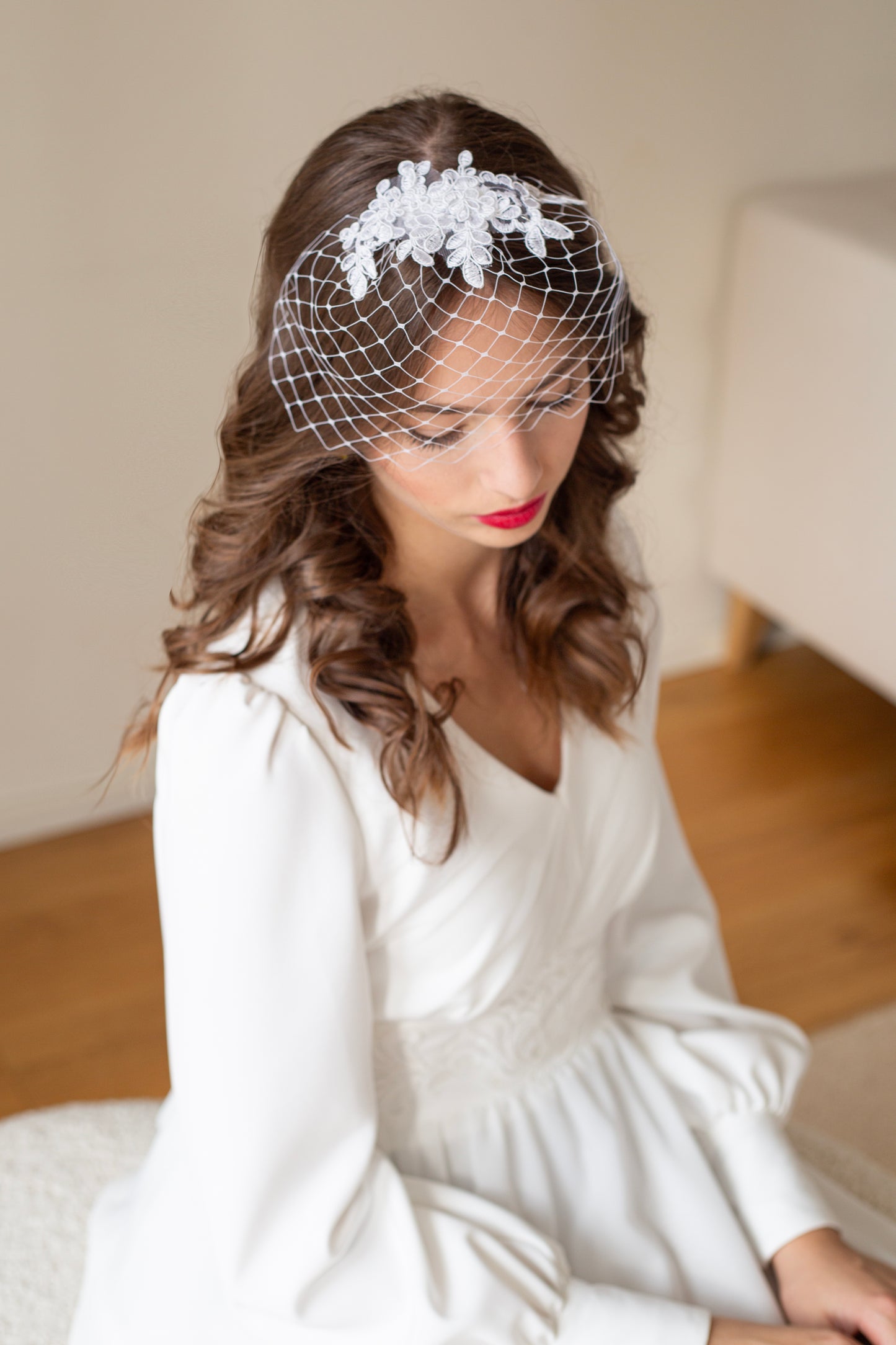 Small lace birdcage veil in white or ivory, bridal birdcage lace veil, floral lace Wedding Veil