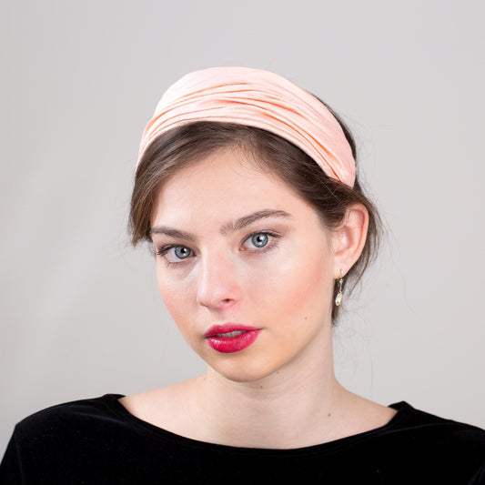 Salmon Pink Wide Headband Vintage Style Draped Silk Headpiece