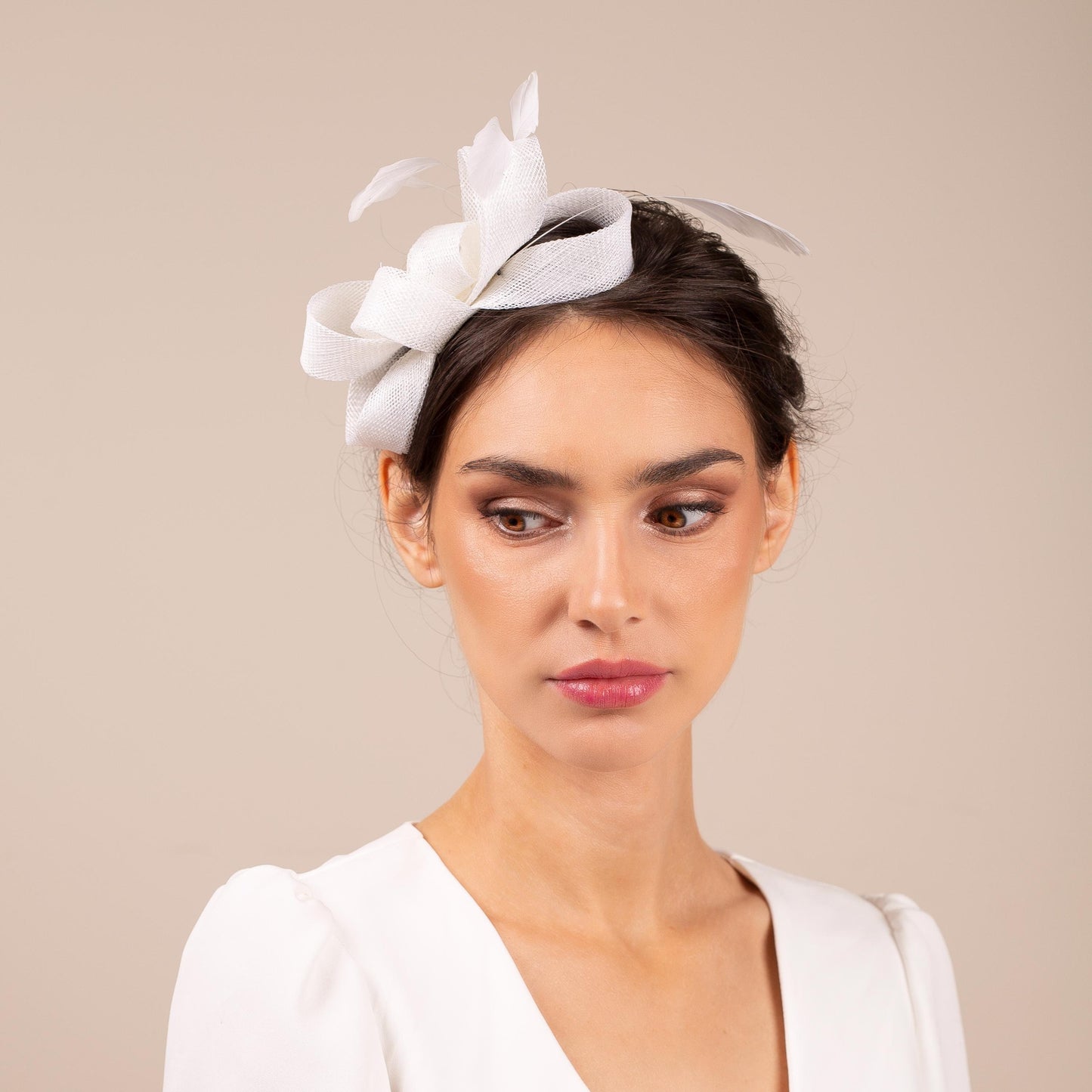 Bridal Bow Fascinator: White Feather Wedding Hairpiece