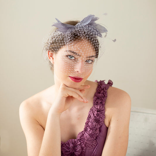 Lilac Feather Birdcage Veil: Modern Wedding Headpiece