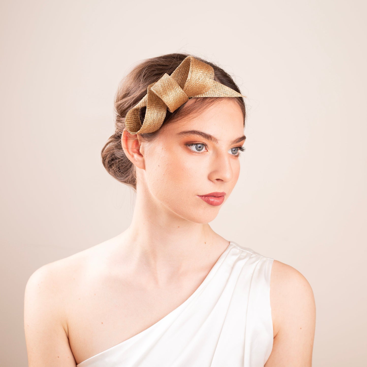 Gold Sinamay Fascinator: Wedding Guest Headpiece