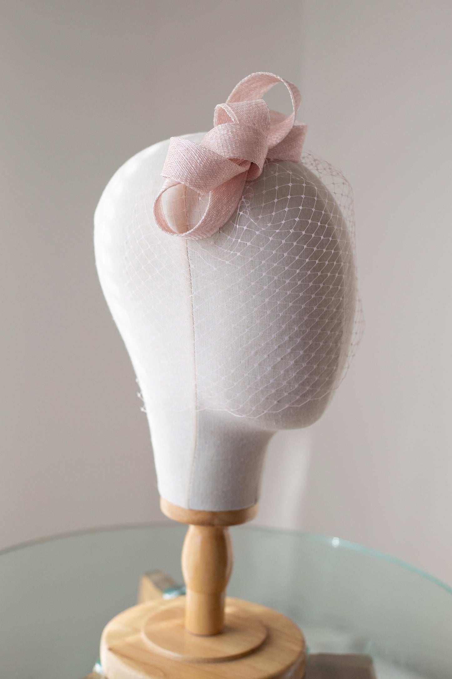 Light Pink Bow Fascinator: Wedding Birdcage Veil Headpiece