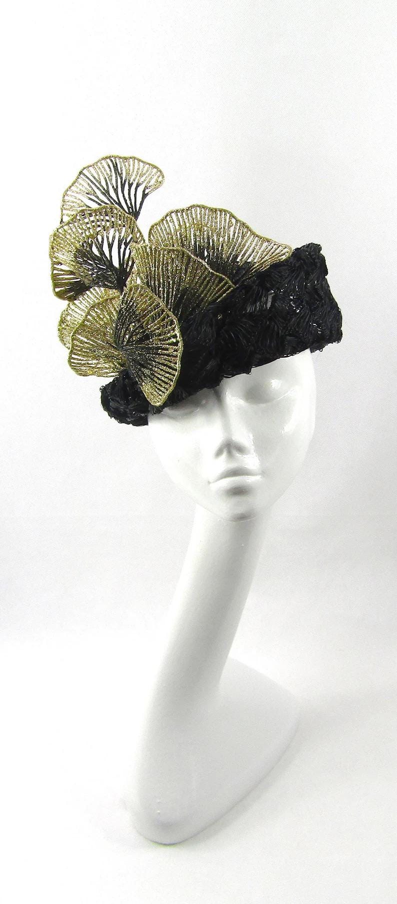 Gold Sinamay Fascinator: Couture Millinery Headpiece on Double Headband