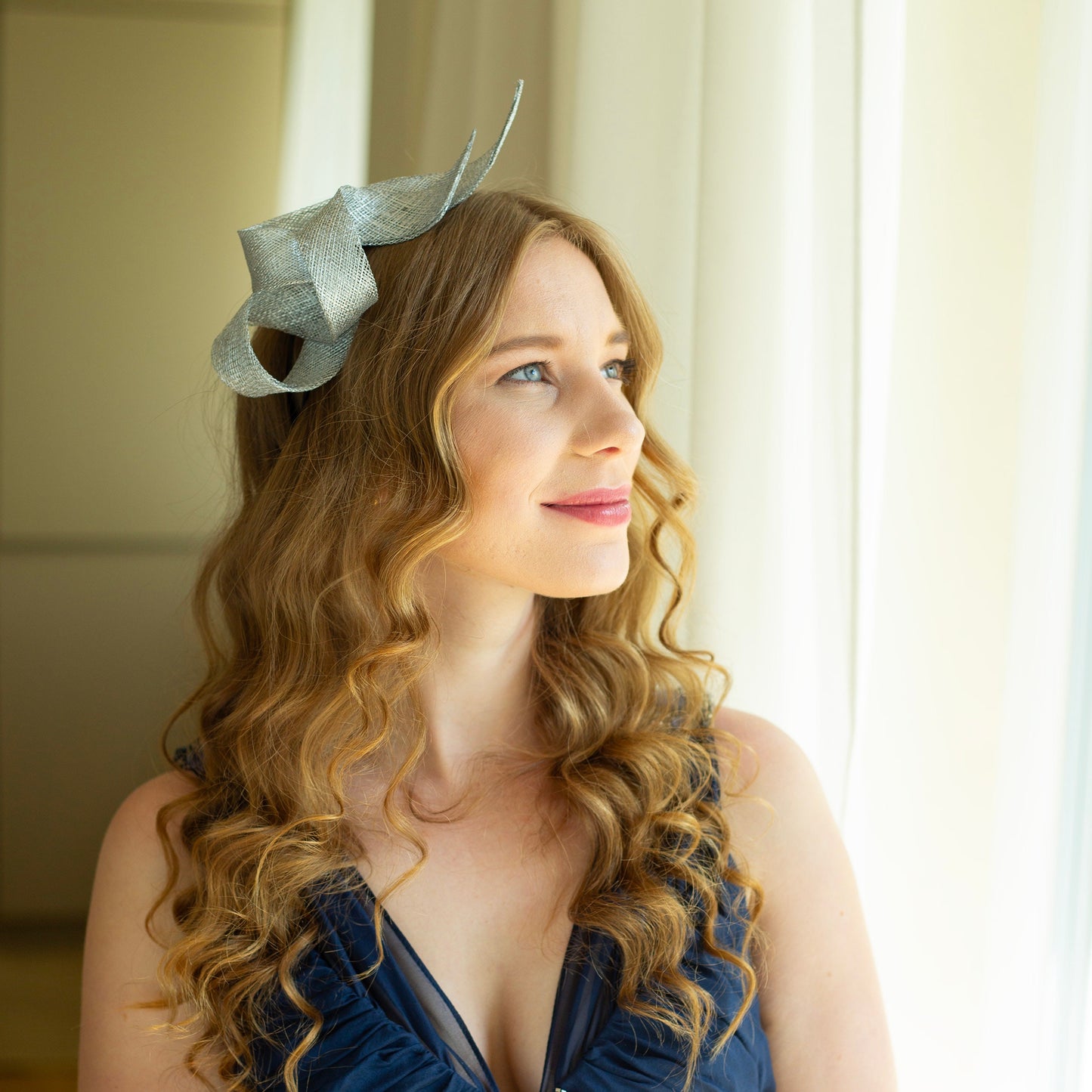 Metallic Silver Sinamay Fascinator, Wedding Guest Headpiece