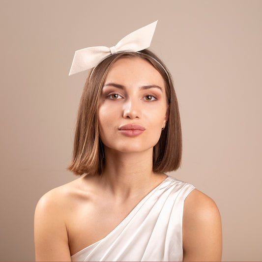 Bridal Felt Bow Headband: Creamy Ivory Wedding Fascinator