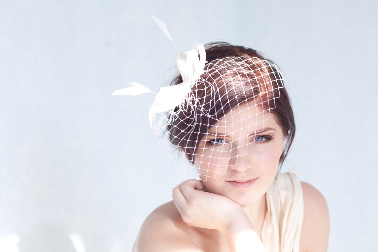 Brautschleier-Fascinator im Birdcage-Stil: Federkopfschmuck, Haarkamm für die Hochzeit