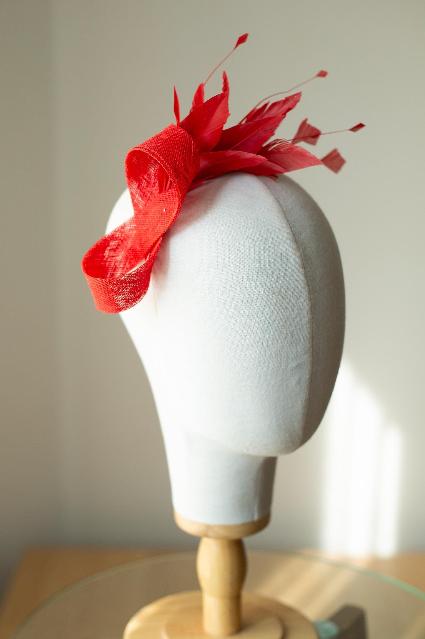 Poppy Red Feather Fascinator, Elegant Wedding Headpiece