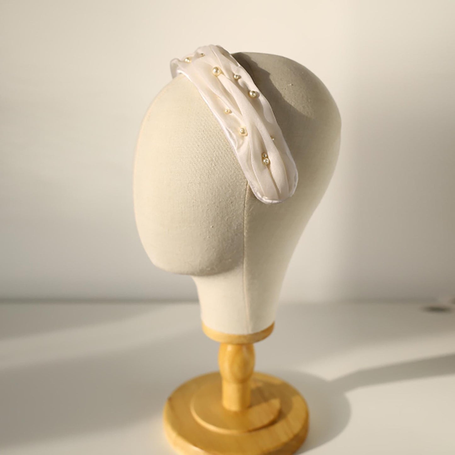 Ruched Silk Bridal Headband with scattered Pearls: Millinery Wedding Headpiece with Swarovski in Ivory, Old Hollywood Style Bride