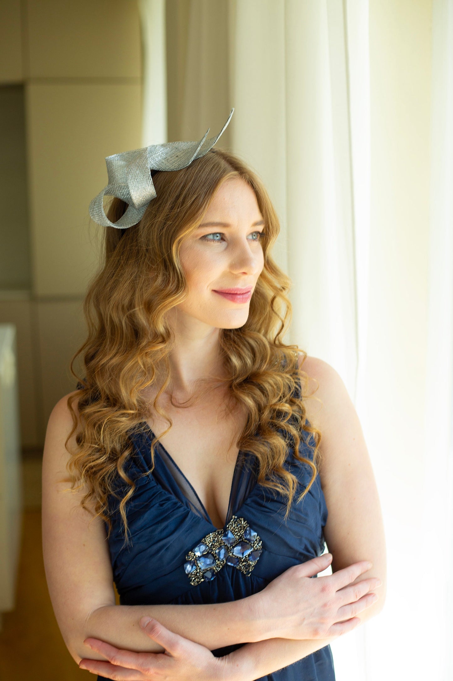 Metallic Silver Sinamay Fascinator, Wedding Guest Headpiece