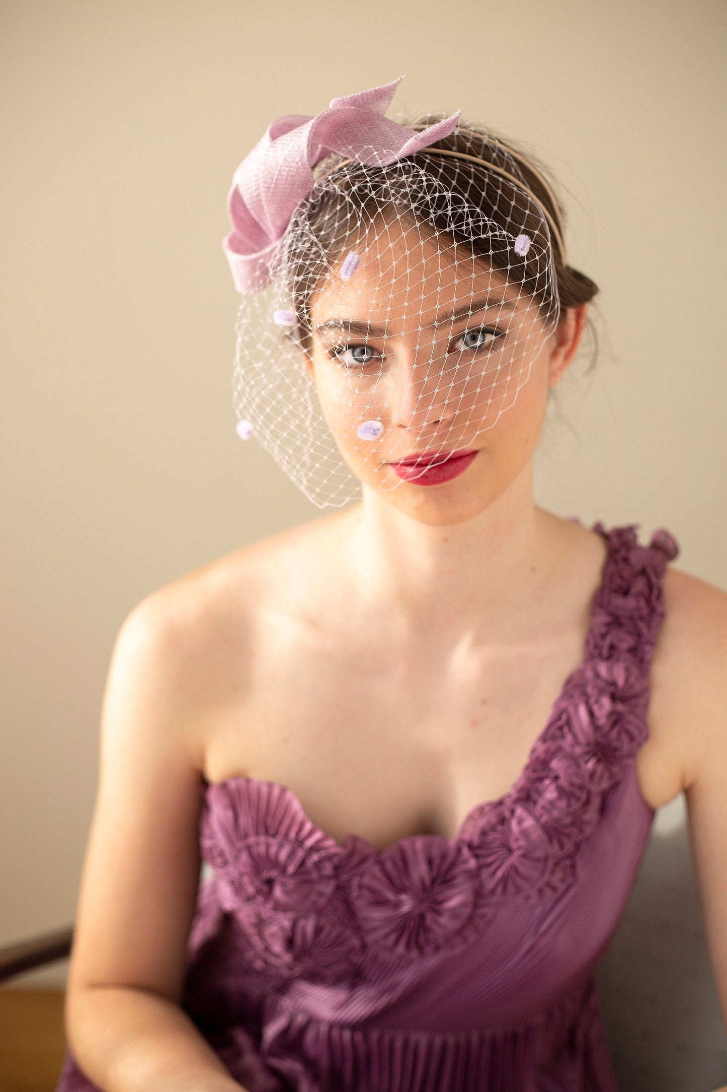 Lilac Wedding Fascinator: Evening Headpiece with Veil
