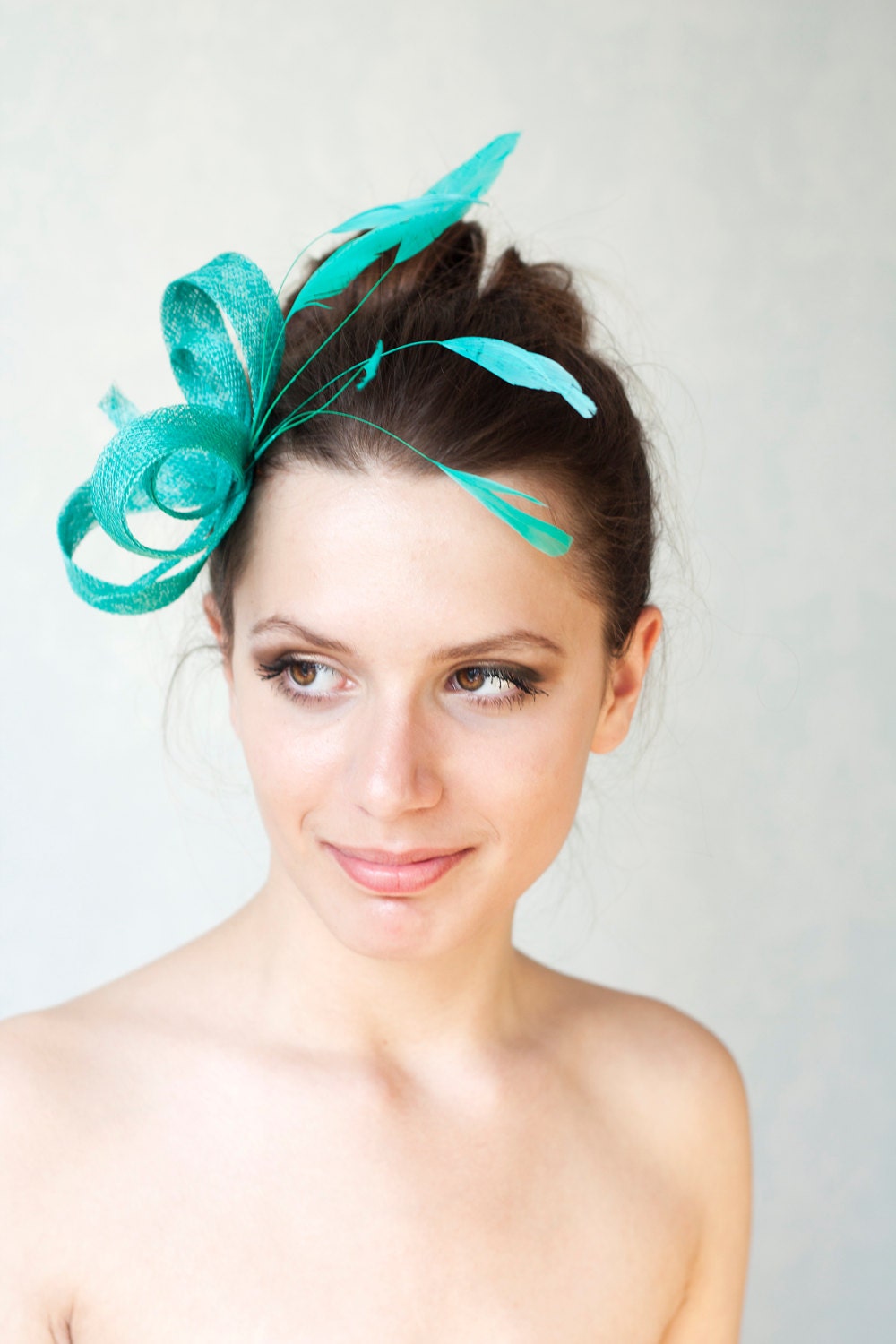 Jade Green Feather Fascinator: Wedding Guest Headpiece
