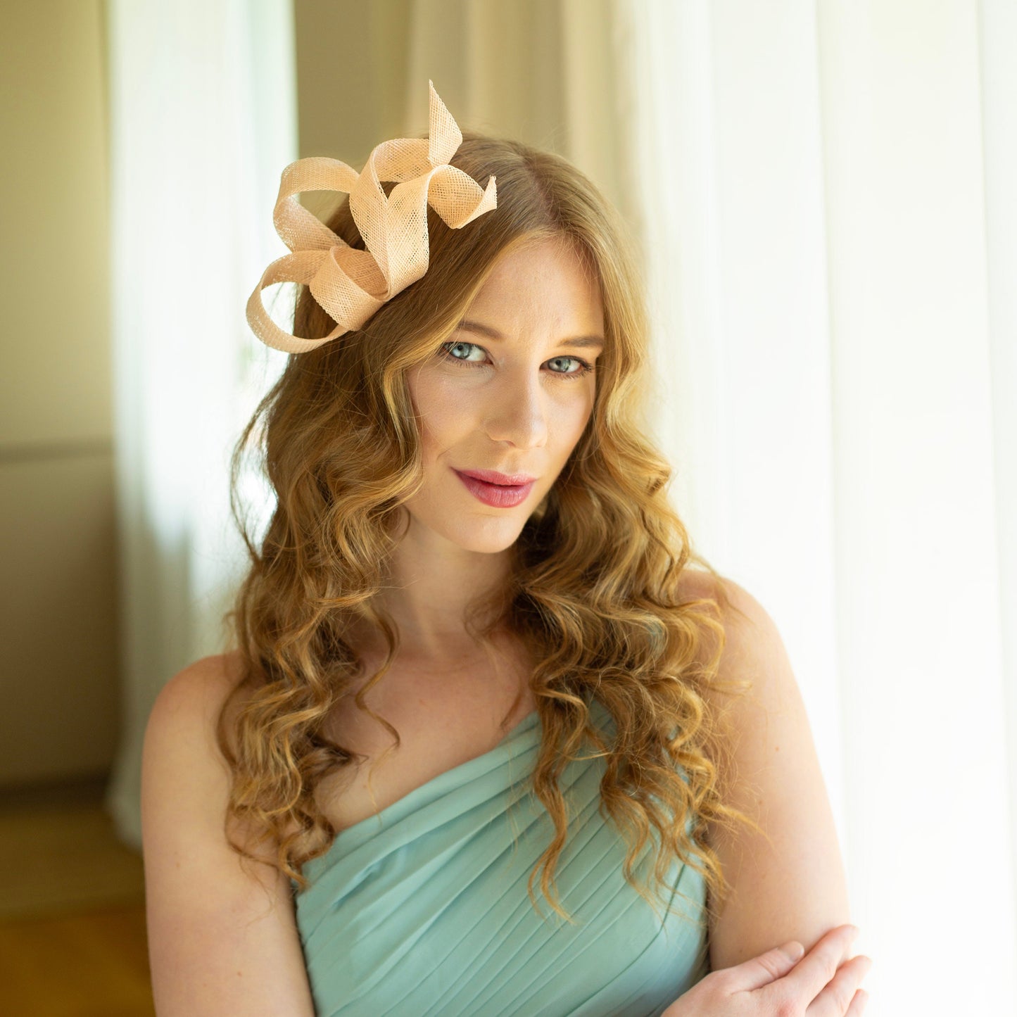 Powder Rose Sinamay Fascinator: Bridal Bow Headpiece