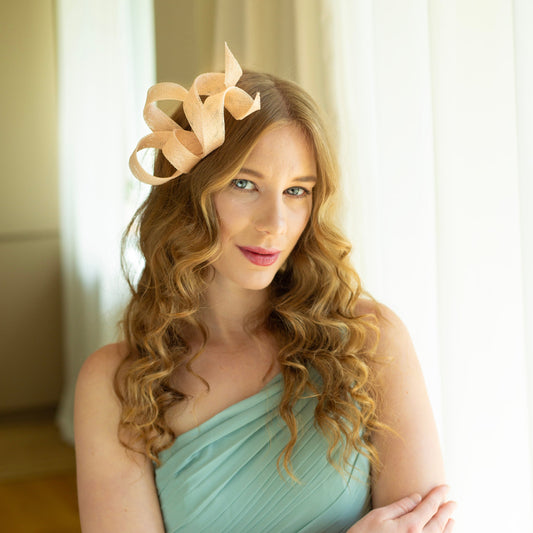 Powder Rose Sinamay Fascinator: Bridal Bow Headpiece