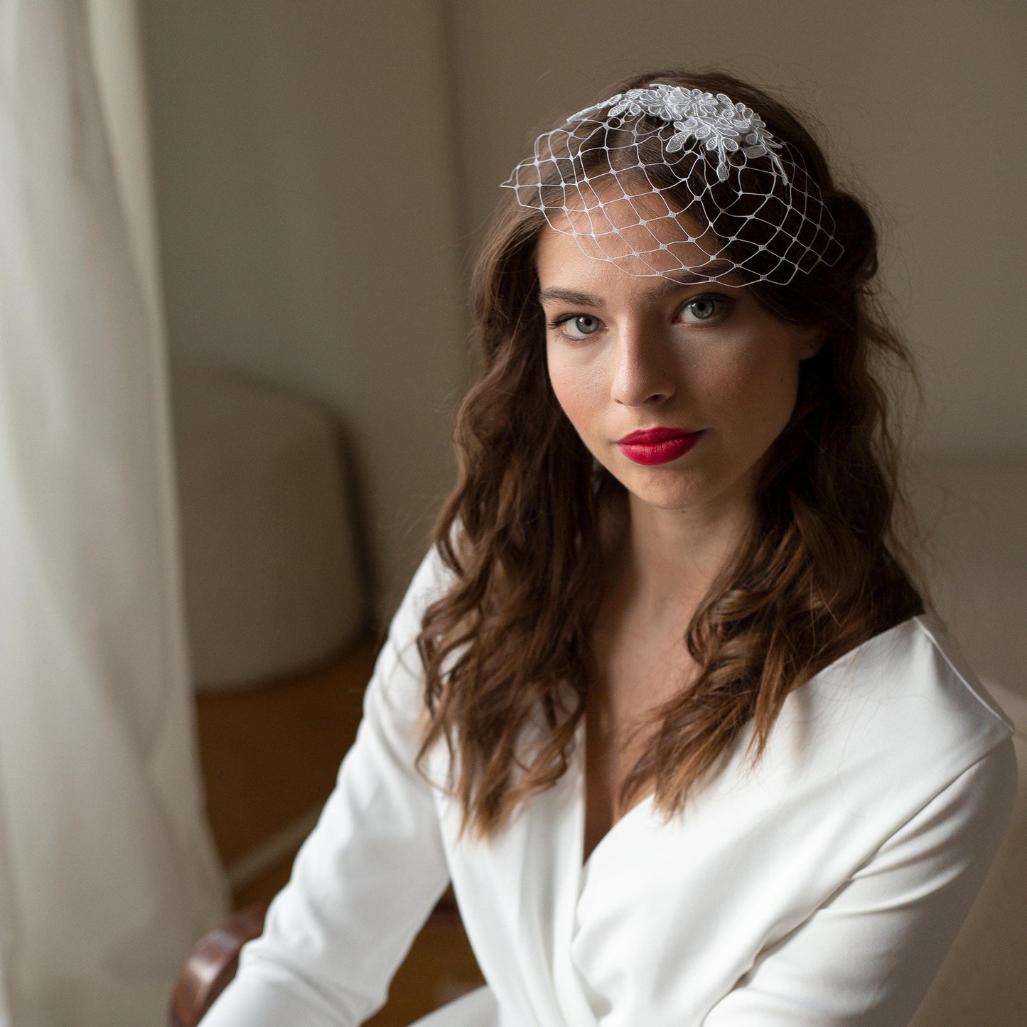 Small lace birdcage veil in white or ivory, bridal birdcage lace veil, floral lace Wedding Veil