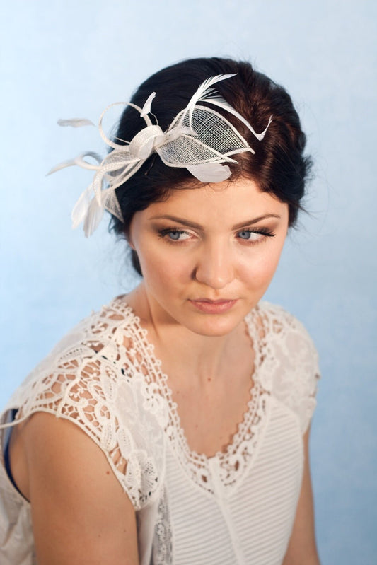 White Feather Bridal Fascinator: Handmade Millinery Headpiece