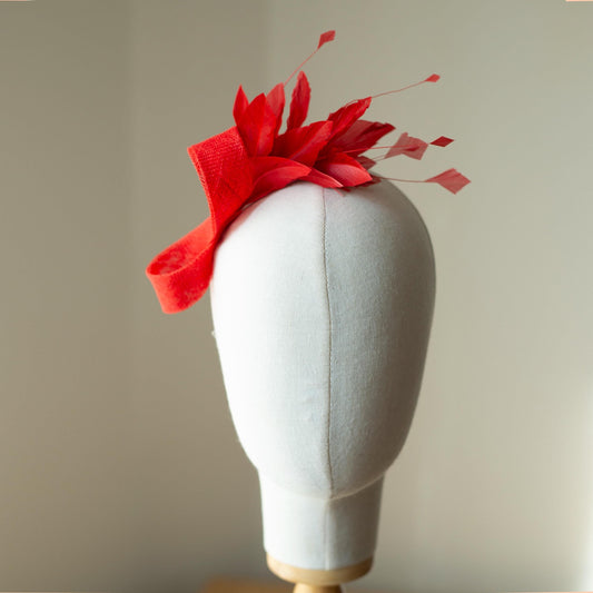 Poppy Red Feather Fascinator, Elegant Wedding Headpiece