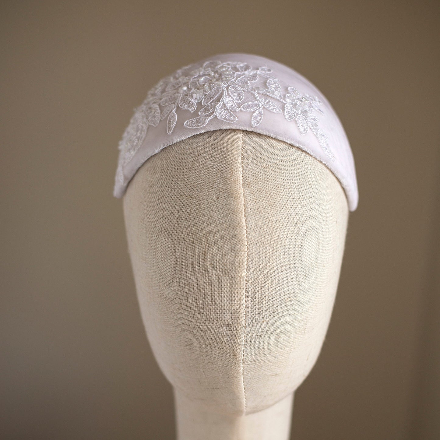 Bridal Juliet Cap: Silk Velvet Wedding Hat with Beaded Lace Birdcage Veil