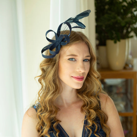 Navy Feather Fascinator: Formal Occasion Headpiece