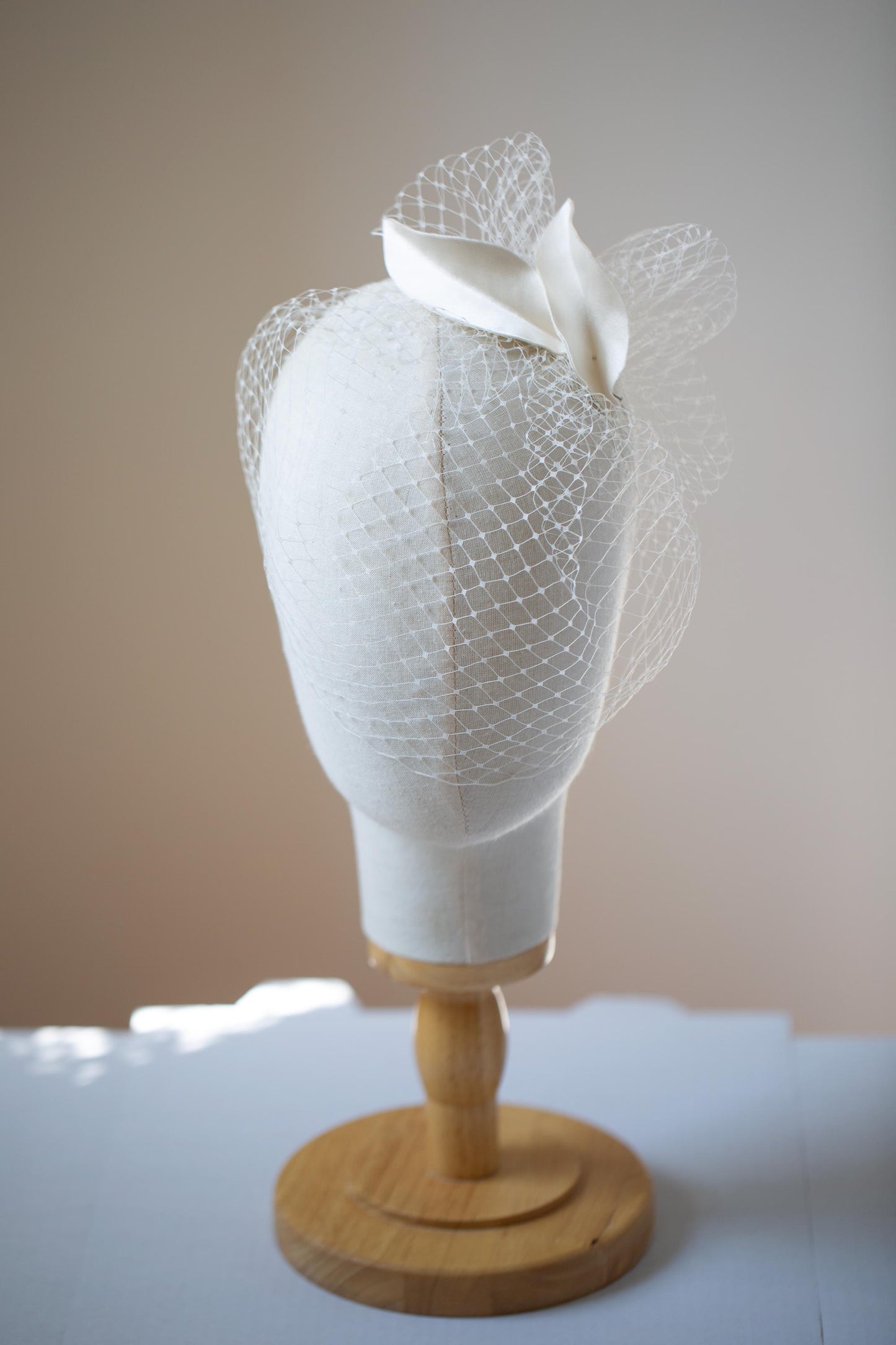 Ivory Bridal Birdcage Veil Fascinator: Silk Satin Leaves Headpiece