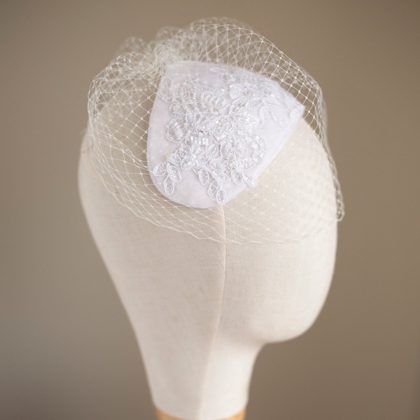 Bridal Juliet Cap: Silk Velvet Wedding Hat with Beaded Lace Birdcage Veil