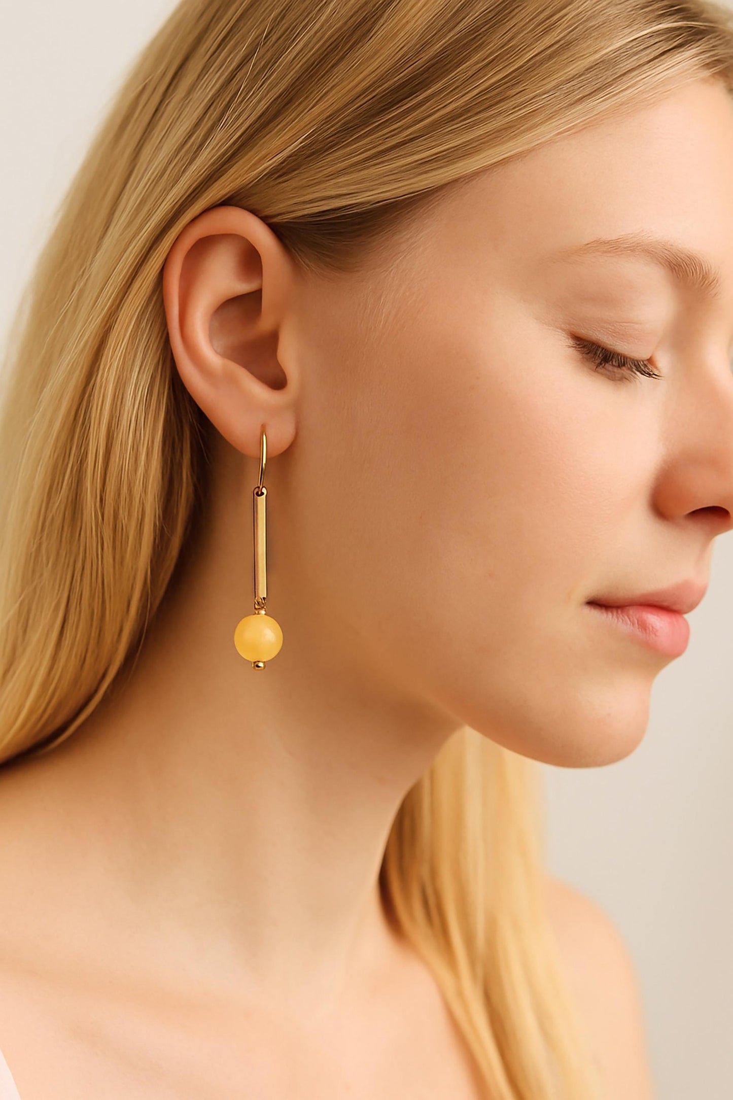 Yellow Calcite Drop Earrings: Brass & Gold Filled, Semi-Precious Stone