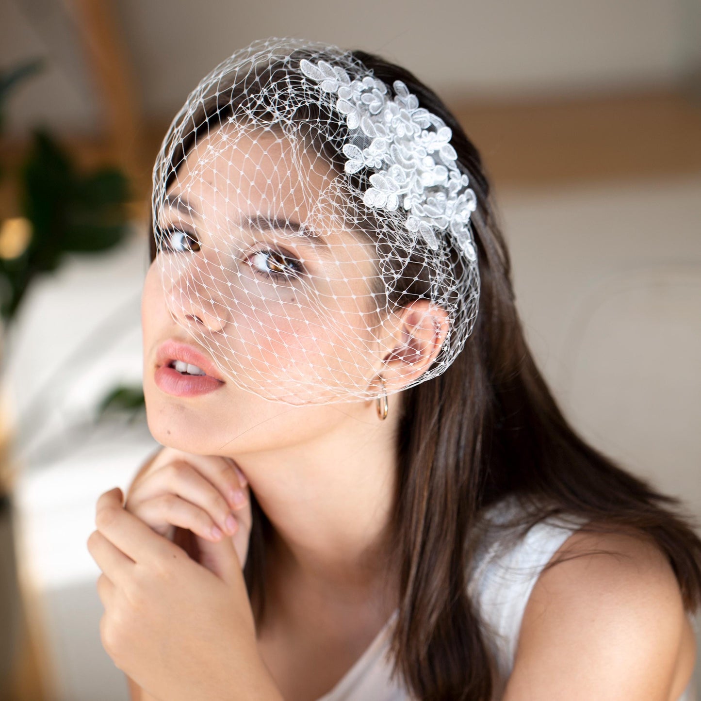 Floral Lace Birdcage Veil: White Vintage-Inspired Wedding Veil