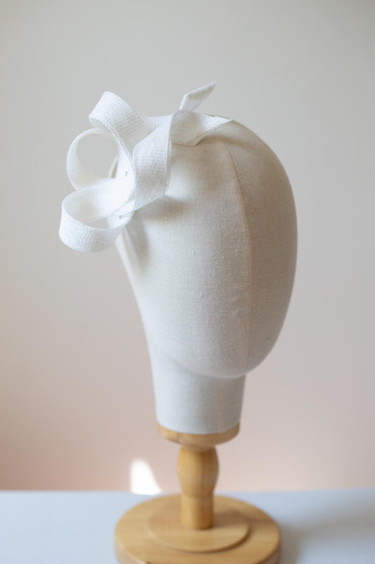 White Sculptural Swirl Fascinator Wedding Headpiece on Clip