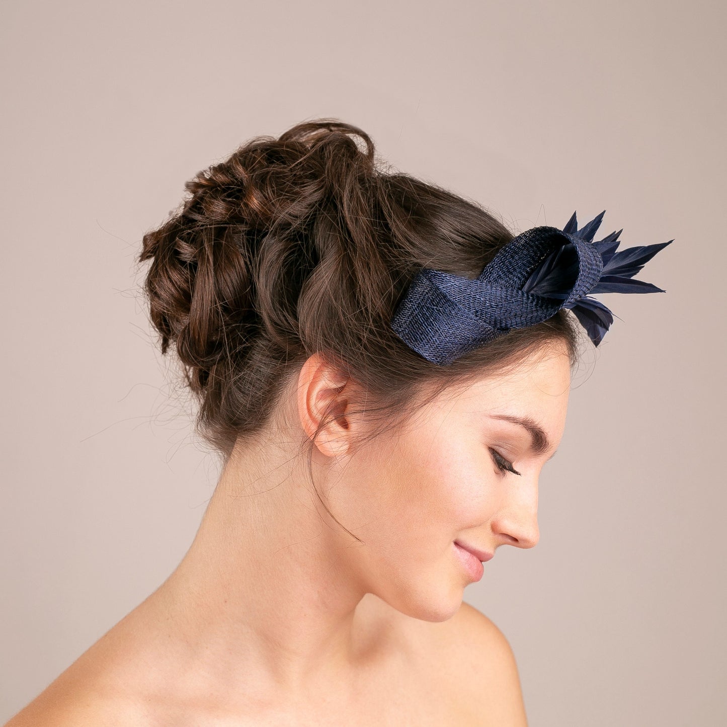 Navy Feather Fascinator, Elegant Wedding Guest Headpiece