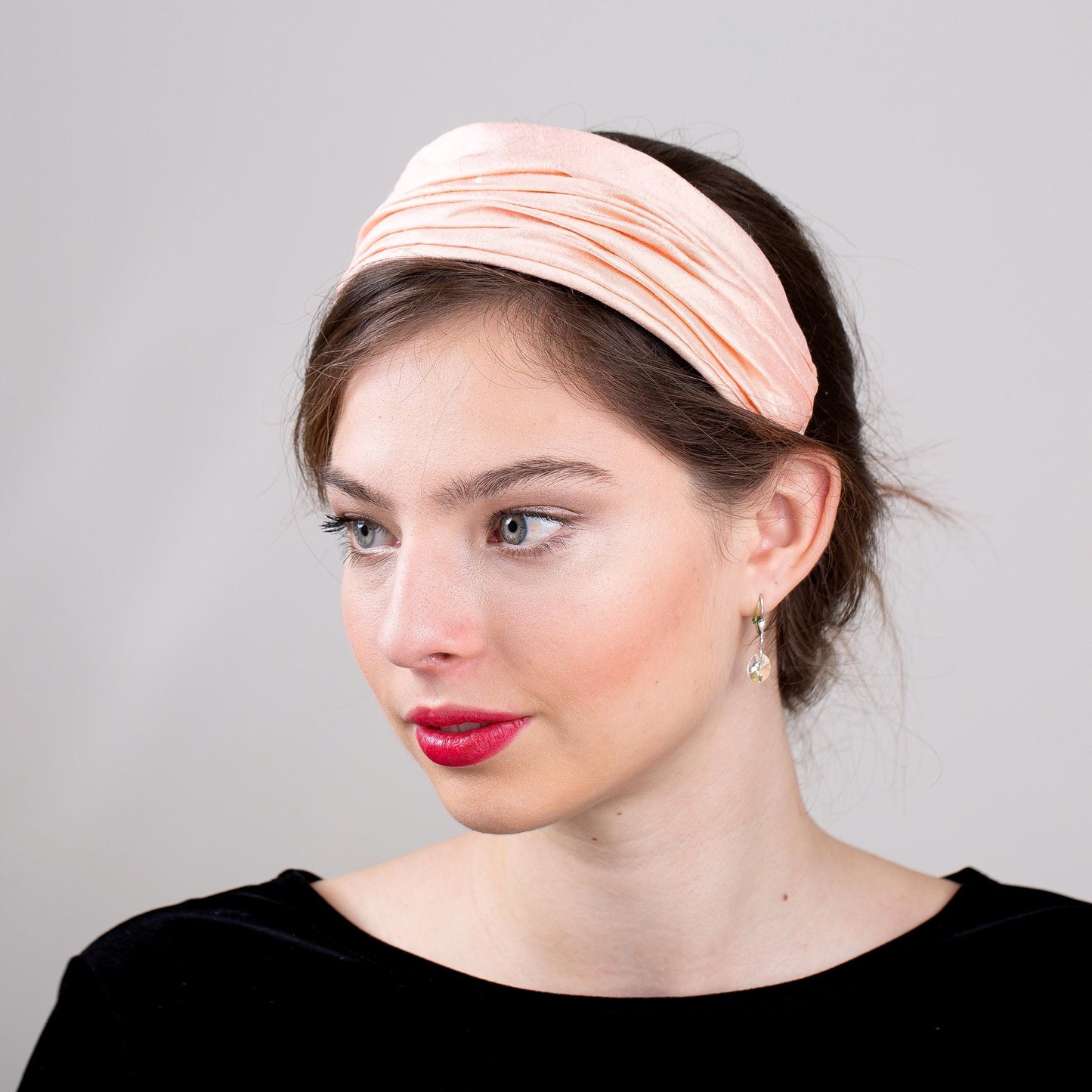 Salmon Pink Wide Headband Vintage Style Draped Silk Headpiece