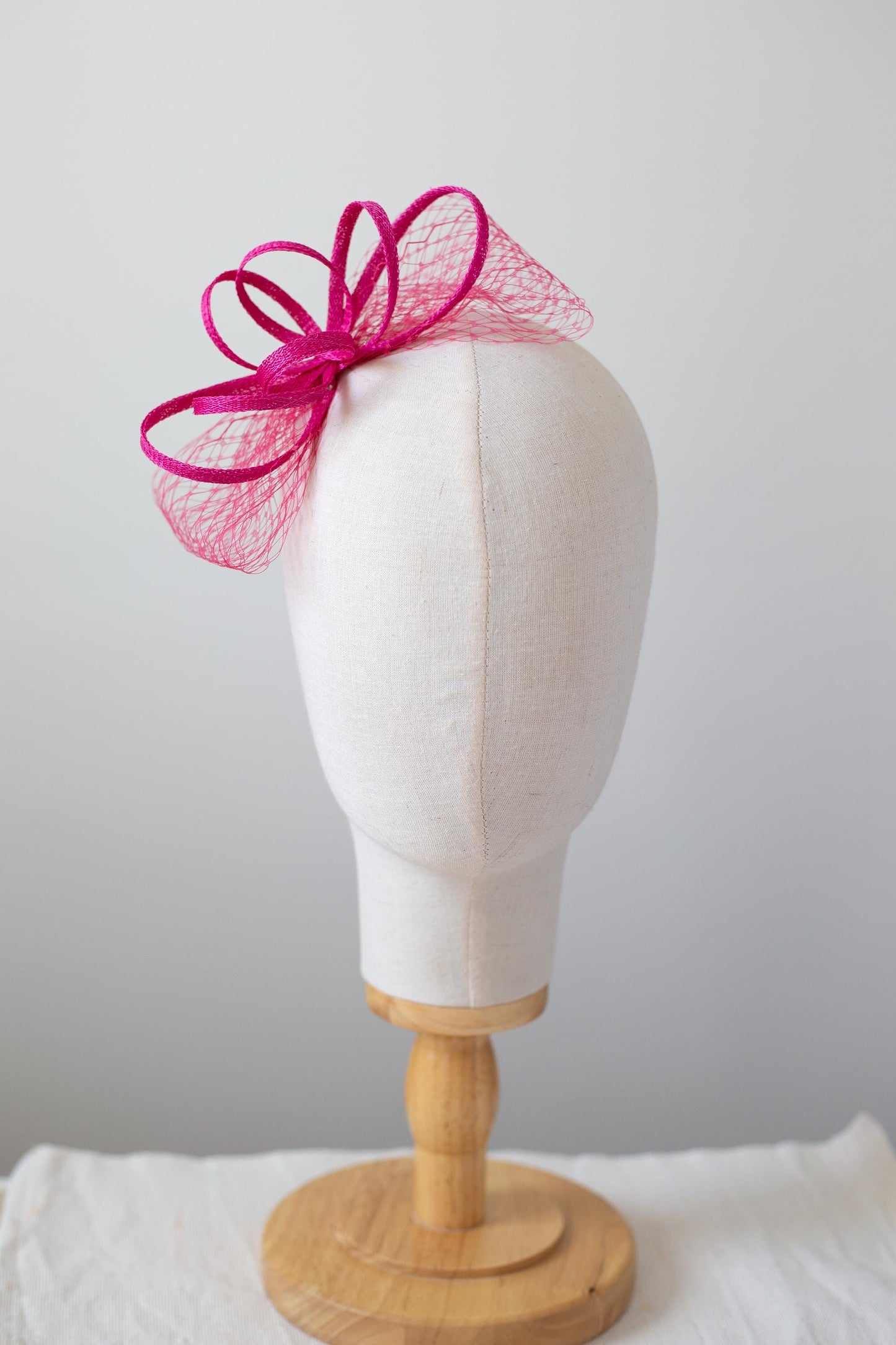 Hot Pink Fascinator: Sinamay Headpiece with Netting on a Clip