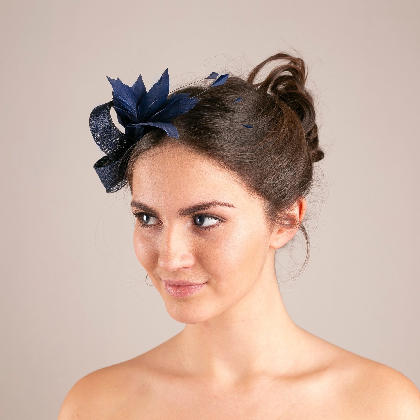 Navy fascinator with feathers, wedding guest headpiece,  gift for bridesmaids hair accessory, gift for mother-of-bride elegant headpiece
