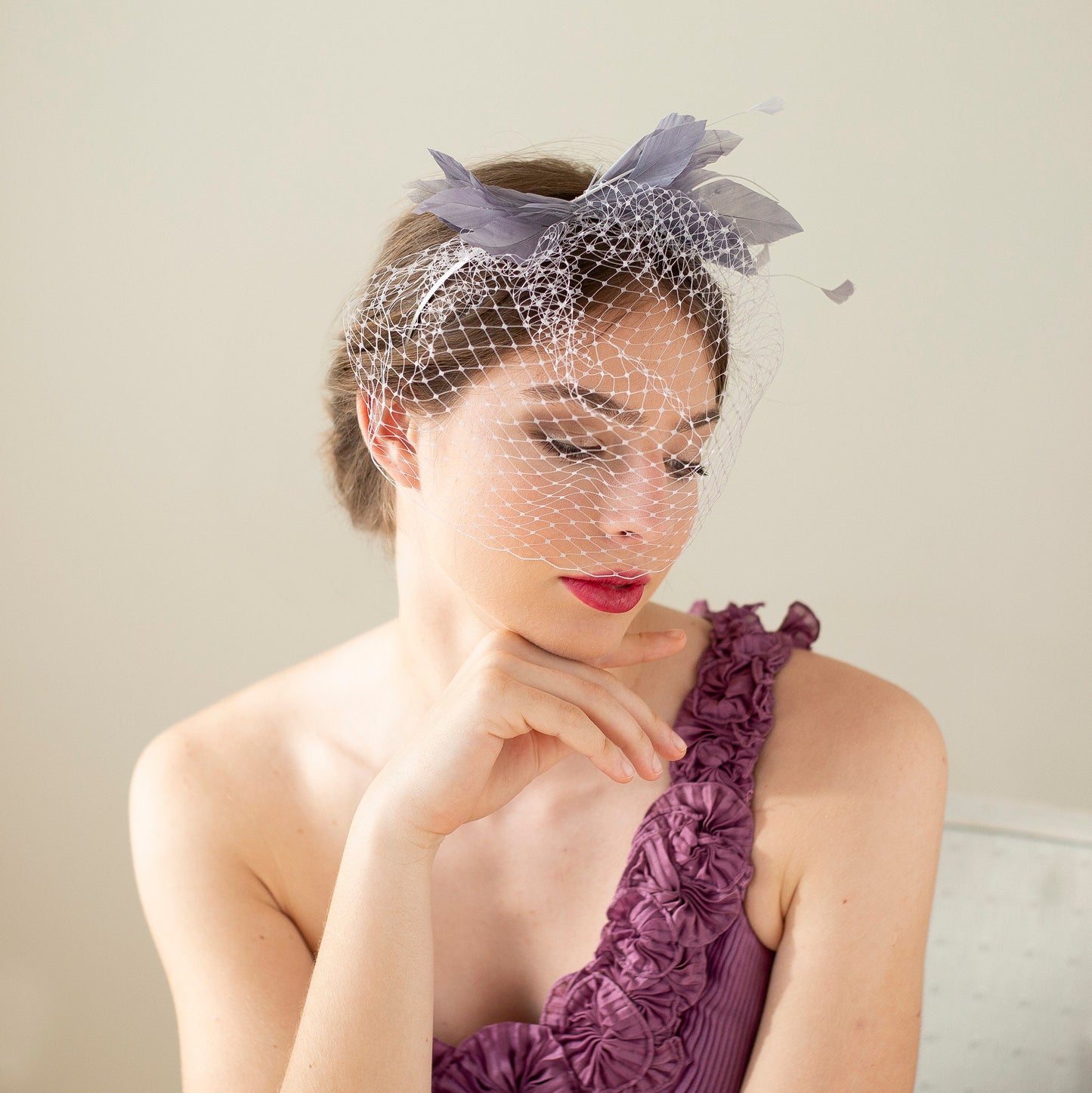 Lilac Feather Birdcage Veil: Modern Wedding Headpiece