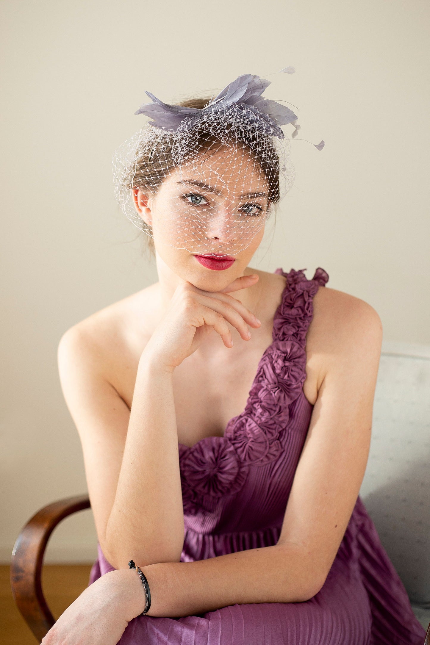 Lilac Feather Birdcage Veil: Modern Wedding Headpiece