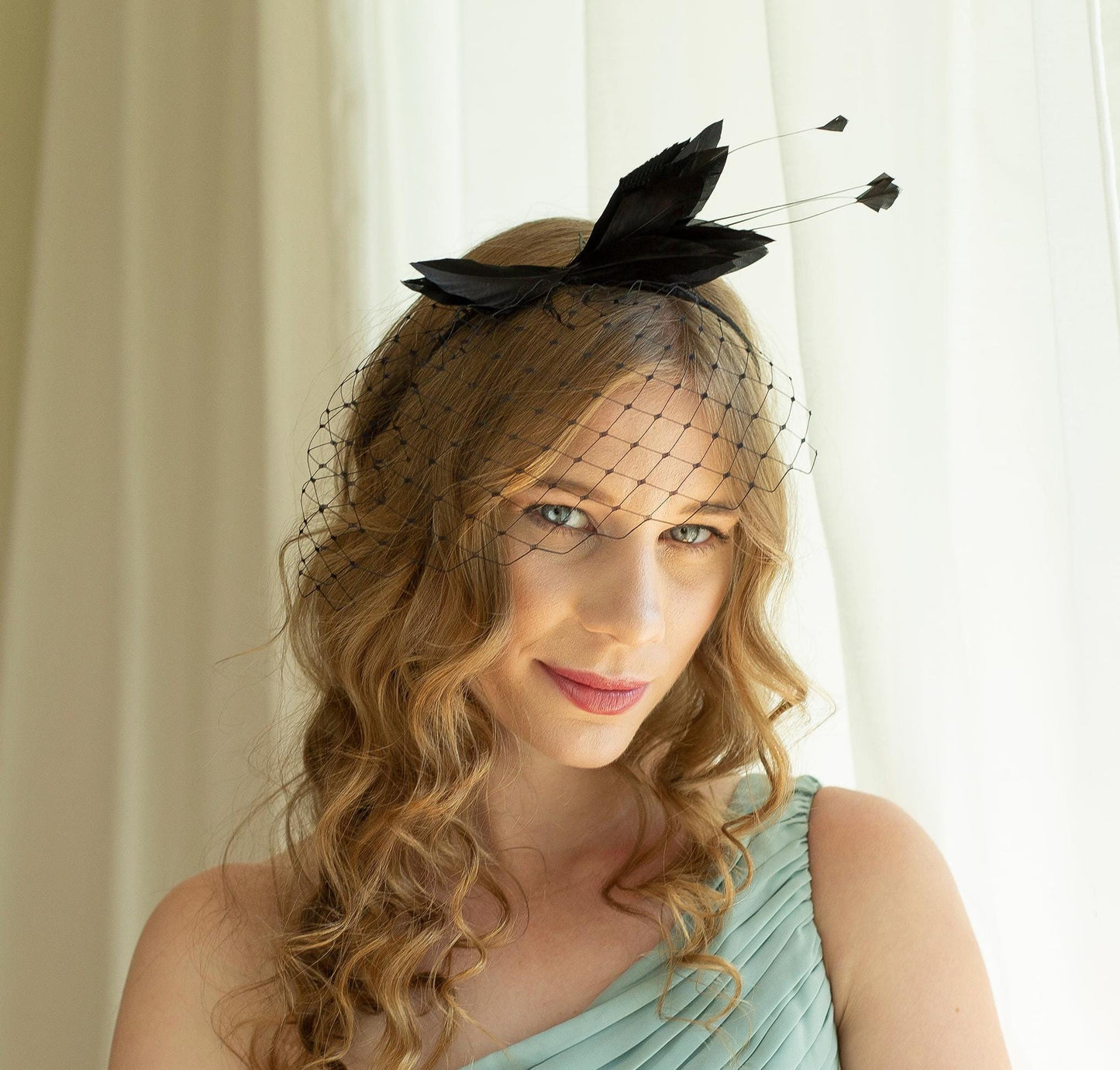 Black Feather Birdcage Veil Fascinator, Wedding Guest Headpiece