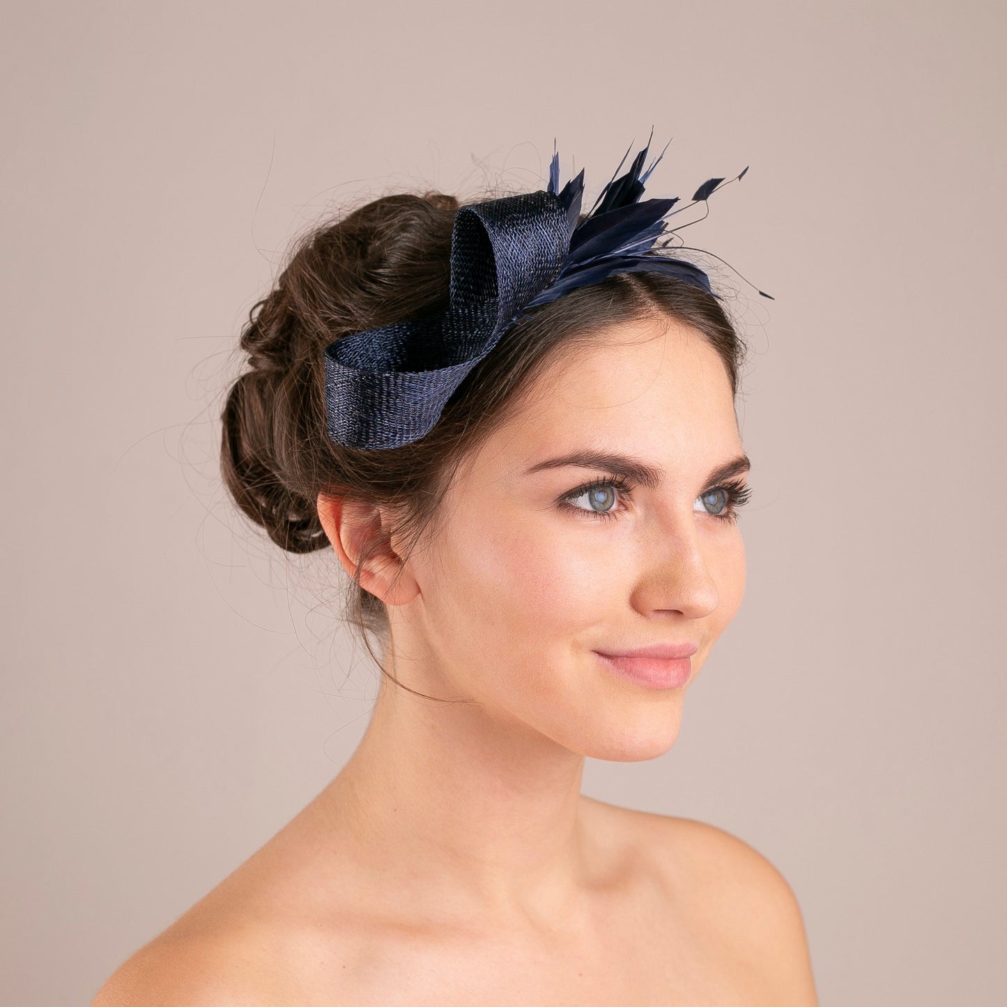 Navy fascinator with feathers, wedding guest headpiece,  gift for bridesmaids hair accessory, gift for mother-of-bride elegant headpiece