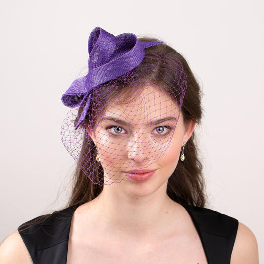 Birdcage Veil Fascinator, Sinamay Bow Headpiece, Removable Veil