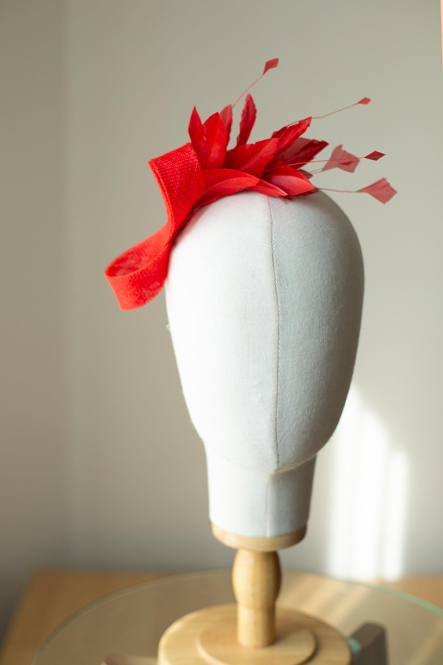 Poppy Red Feather Fascinator, Elegant Wedding Headpiece
