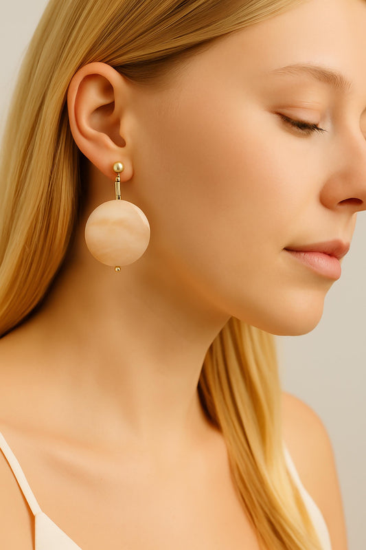 Beige mother-of-pearl drop earrings, semi-precious large earrings