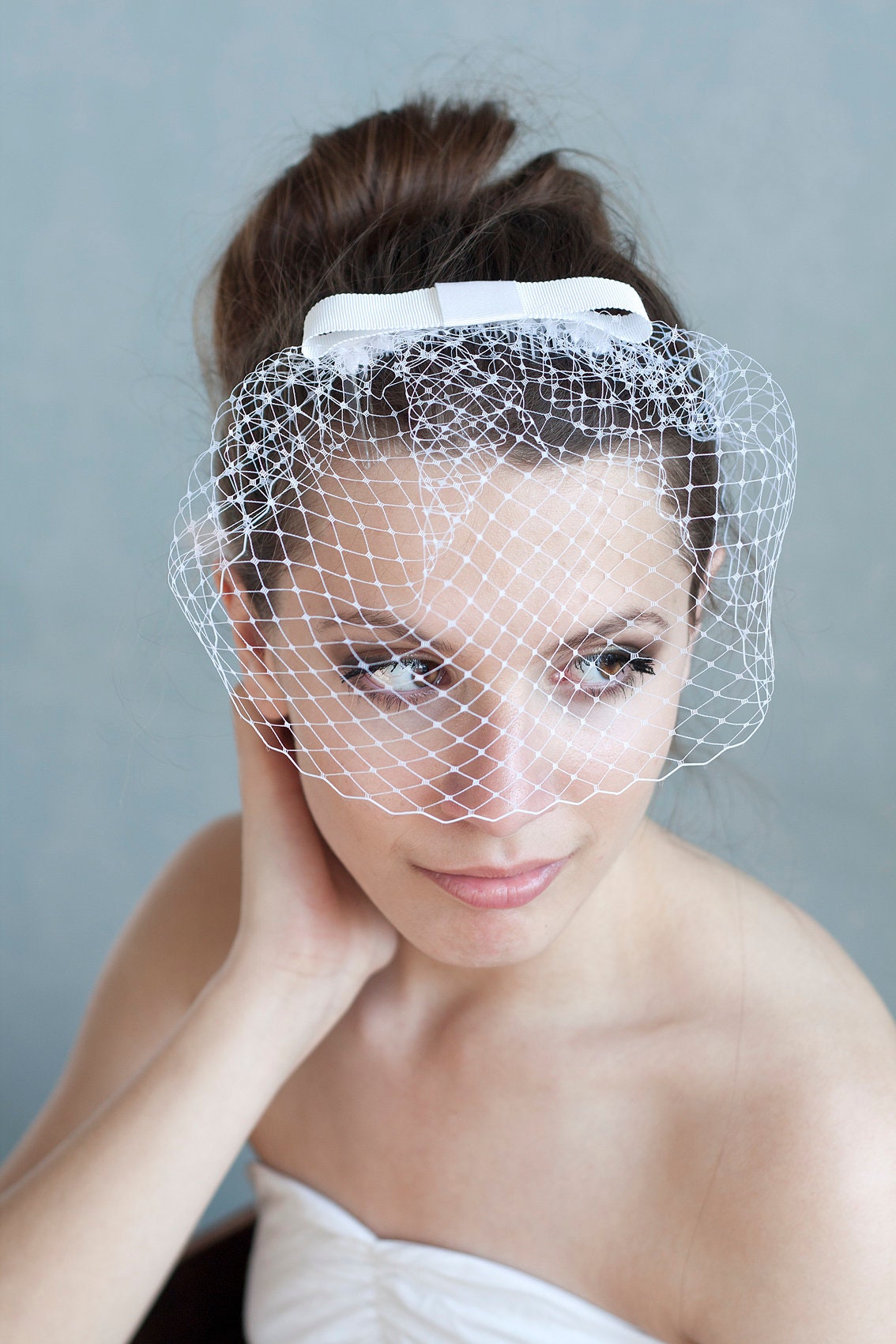 Navy Birdcage Veil with Bow: Lisa Eldridge Headpiece
